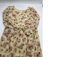 Cream colored long sleeve short dress with pink rose pattern Cream colored long sleeve short dress with pink rose pattern