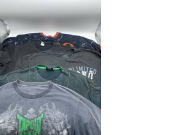 Set of 5 Men's short-sleeved black round neck T-shirt with pattern 