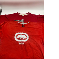 Set of 2 Men's red short-sleeved round neck T-shirt with pattern 