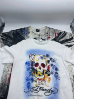 Set of 2 Men's short-sleeved round neck T-shirt with white pattern 