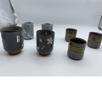 Set of 7 Japanese tea glass with pattern 