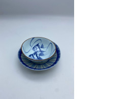 Set of 2 Japanese soup bowl with Japanese saucer, white, blue pattern Set of 2 Japanese soup bowl with Japanese saucer, white, blue pattern