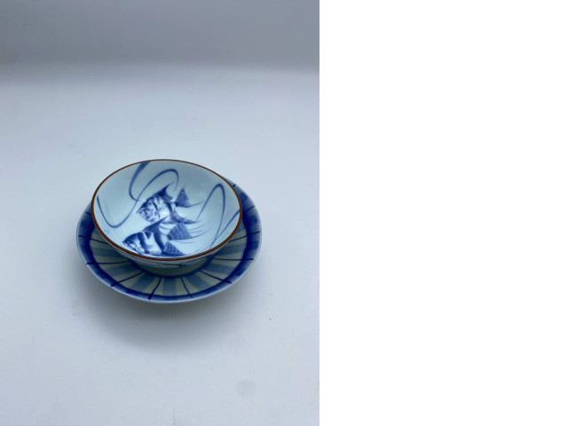 Set of 2 Japanese soup bowl with Japanese saucer, white, blue pattern Set of 2 Japanese soup bowl with Japanese saucer, white, blue pattern