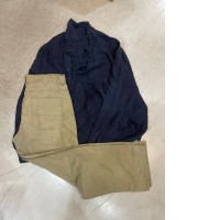 Casual suit: Blue shirt and beige pants