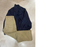 Casual suit: Blue shirt and beige pants