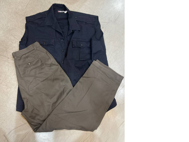 Men's suit: blue shirt+ brown pants Men's suit: blue shirt+ brown pants