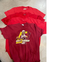 Set of red secondhand t-shirts with hockey print