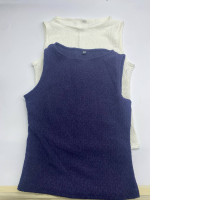 Set of 2 Women's round neck sleeveless shirt, white and blue 