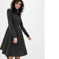 Knitted dark gray dress with long sleeves