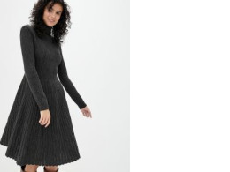 Knitted dark gray dress with long sleeves