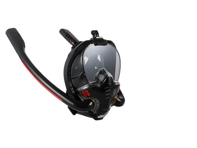 Set of 3 Full face diving mask with double snorkel, black Set of 3 Full face diving mask with double snorkel, black