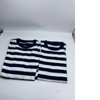 Set of 2 White round neck t-shirt with blue stripes Set of 2 White round neck t-shirt with blue stripes