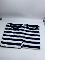 Set of 2 White round neck t-shirt with blue stripes 