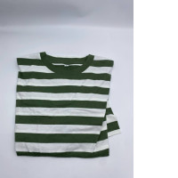 White round neck t-shirt with green stripes 