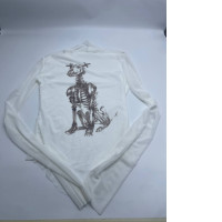 Girl's white longsleeve with skeleton dog print