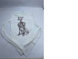 Girl's white longsleeve with skeleton dog print