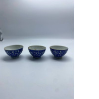 Set of 3 Japanese blue ceramic sake cup 