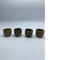Set of 4 Tall dark brown Japanese ceramic tea cup Set of 4 Tall dark brown Japanese ceramic tea cup