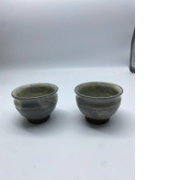 Set of 2 Gray Chinese ceramic teacup 