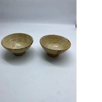 Set of 2 Light brown Japanese ceramic sake glass 