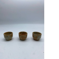 Ser of 3 Japanese ceramic teacup, short brown 