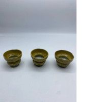 Set of 3 Tall Japanese ceramic teacup, brown 