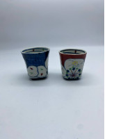 Set of 2 Tall Japanese ceramic teacup with pattern 