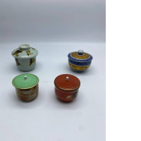 Set of 4 Japanese ceramic hot tea cup with lid 