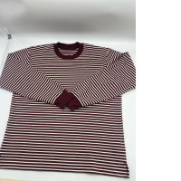 Brown long-sleeved round neck t-shirt with white stripes 