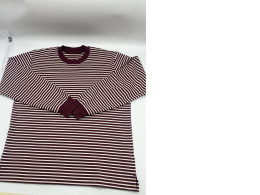 Brown long-sleeved round neck t-shirt with white stripes Brown long-sleeved round neck t-shirt with white stripes