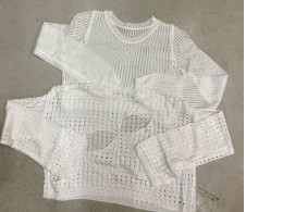 Set of 2 Women's white long-sleeved mesh shirt