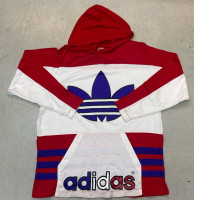Adidas Long-sleeved hooded sweatshirt with round neck, blue, white and red 