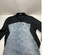 Women's casual suit: black shirt and denim skirt