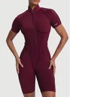 Sleek Shorts Catsuit (Color  Burgundy)