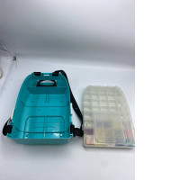 Blue plastic backpack complete with beads