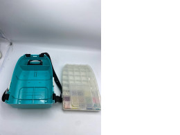 Blue plastic backpack complete with beads