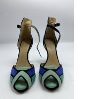 Blue-green hilled shoes