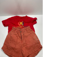 Bright red women's suit: t-shirt and shorts Bright red women's suit: t-shirt and shorts