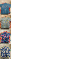 Set of 4 SECONDHAND bright blue shortsleeved Hawaiian shirts Set of 4 SECONDHAND bright blue shortsleeved Hawaiian shirts