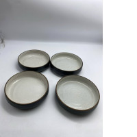 Set of 4 dark brown soup plates