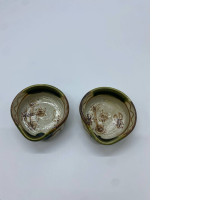 Set of 2 Japanese Tea Ceremony Sado Pottery Bowl Chawan Oribe ware 