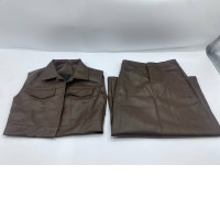Set of 2 Women's PU Leather A-line Skirt, Sleeveless Top, Brown 