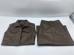 Set of 2 Women's PU Leather A-line Skirt, Sleeveless Top, Brown Set of 2 Women's PU Leather A-line Skirt, Sleeveless Top, Brown