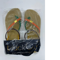 Women's beige orange green beach slippers