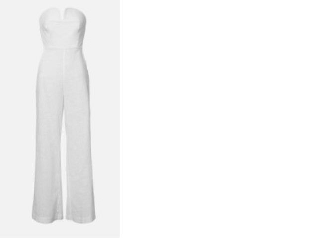 Strapless jumpsuit, sweetheart neckline, wide leg style Strapless jumpsuit, sweetheart neckline, wide leg style