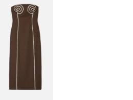 Long dress, strapless, fitted style, decorated with curved lines Long dress, strapless, fitted style, decorated with curved lines