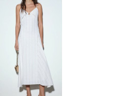 Knee-length dress, spaghetti straps, striped pattern