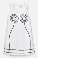 Short dress, A-line shape, embroidered with graphic ribbon lines