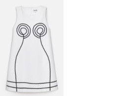 Short dress, A-line shape, embroidered with graphic ribbon lines