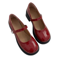 Women's Retro Round Toe Leather Shoes Pearl Shallow High Heels Women's Retro Round Toe Leather Shoes Pearl Shallow High Heels